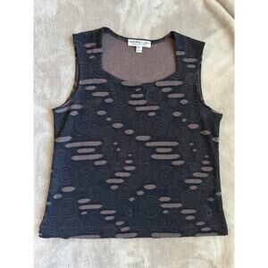 Vintage ANDRIA LIEU Collection Distressed Black Stitch Brown Knit Tank Made USA